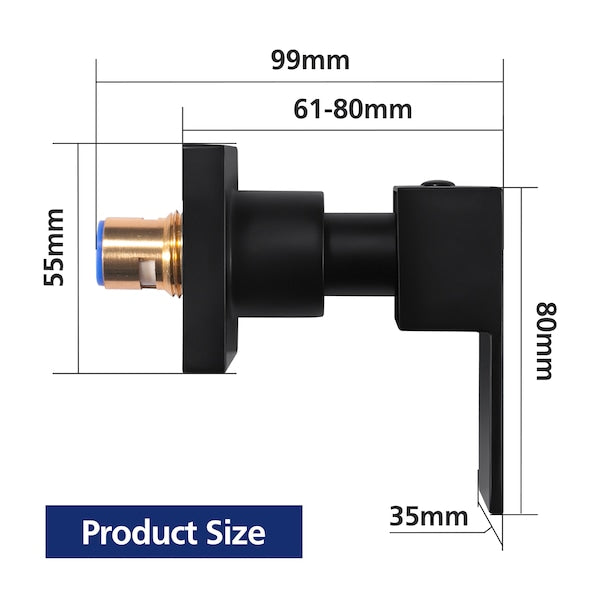 ACA Bathroom Square 1/4 Turn Shower Head Mixer /Water Spout Wall Taps Set Black