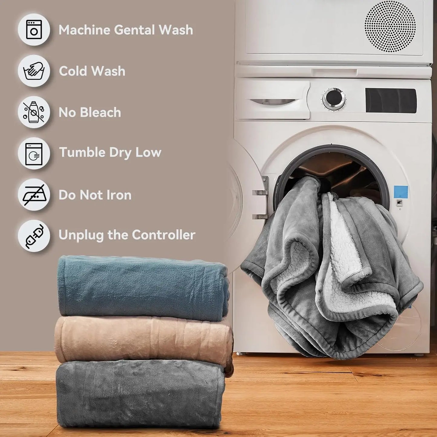 King Size Electric Blanket with Dual Control, 10 Heat Levels & Auto Shut-Off, Machine Washable Gray