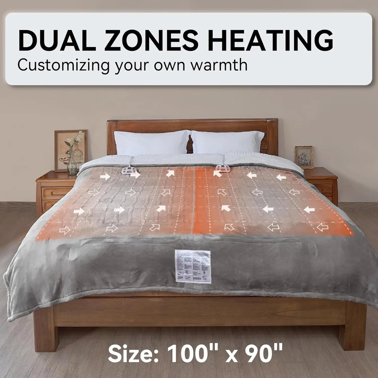 King Size Electric Blanket with Dual Control, 10 Heat Levels & Auto Shut-Off, Machine Washable Gray