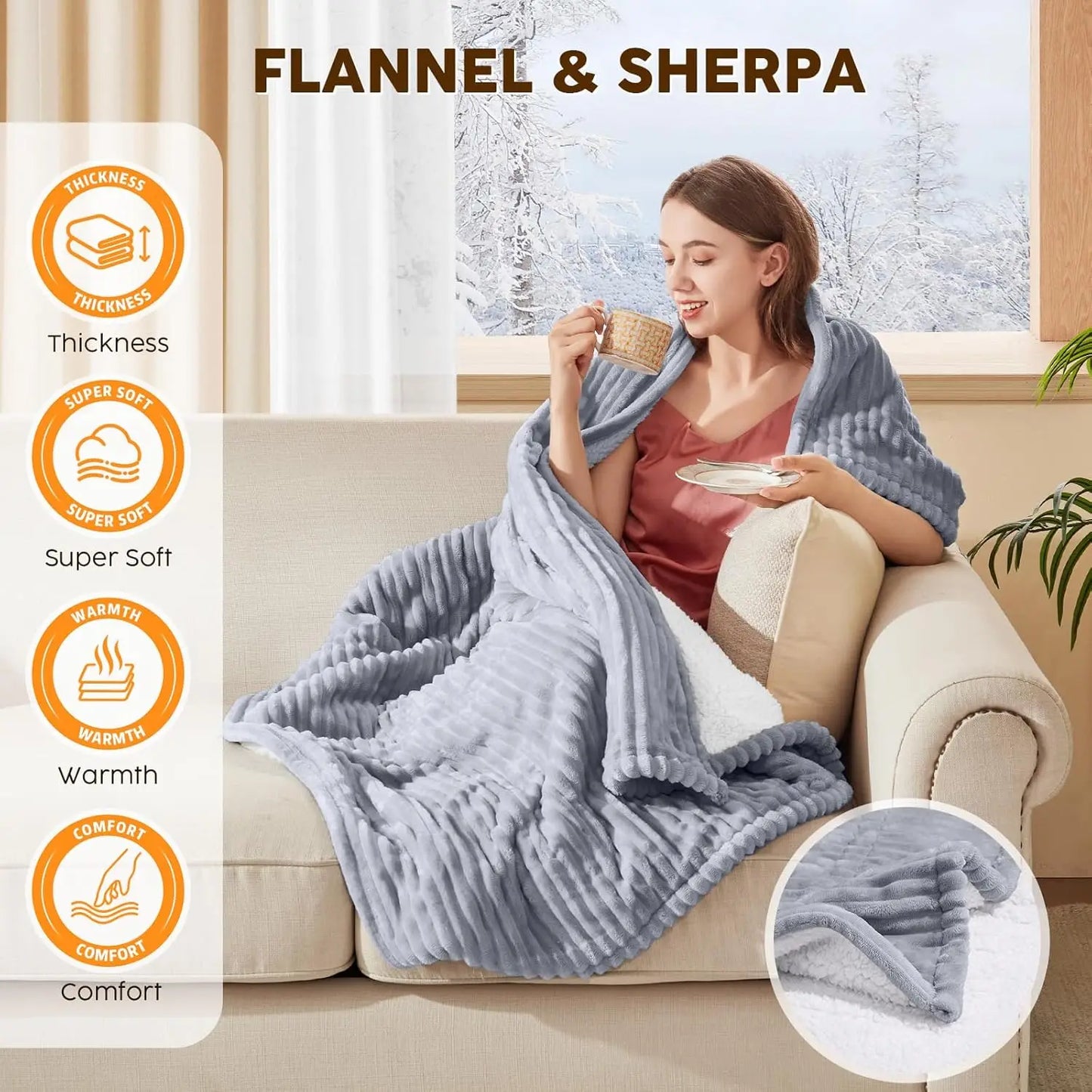 Queen Size Electric Heated Blanket, Soft Flannel Sherpa with 5 Heat Settings, Auto Shut-Off & Machine Washable, Grey